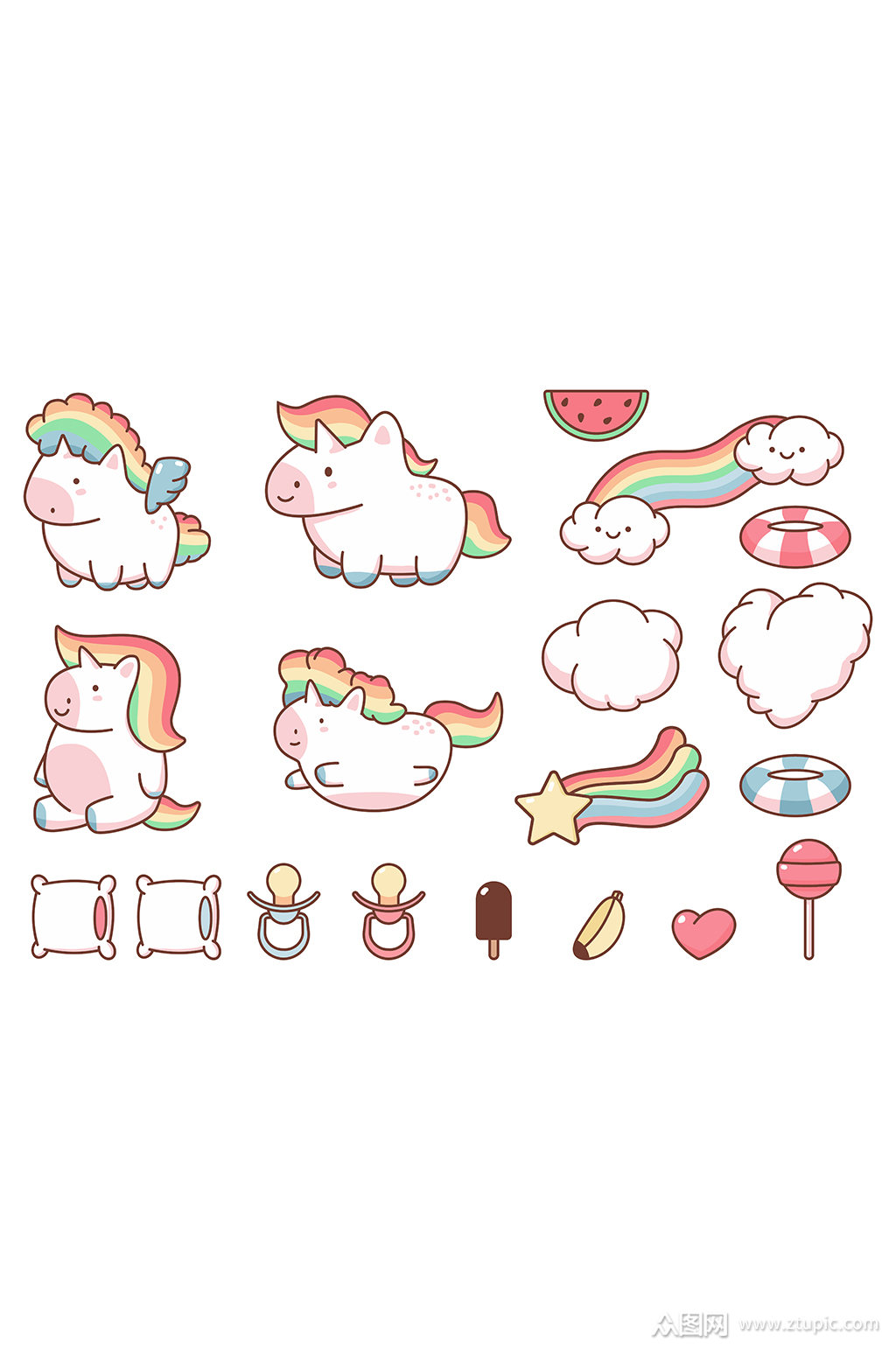 可爱彩虹独角兽矢量元素素材