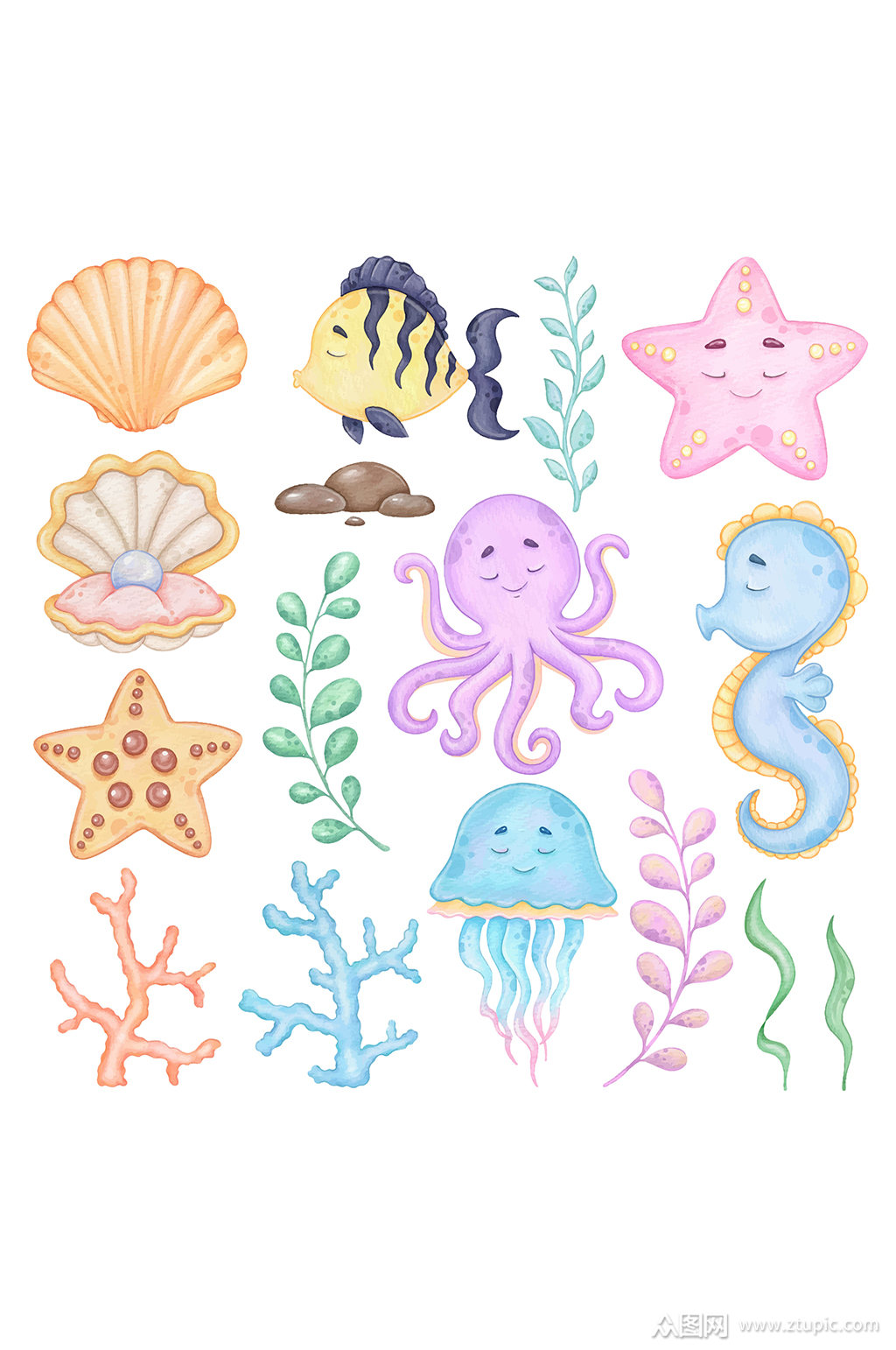 可爱海洋生物卡通元素素材