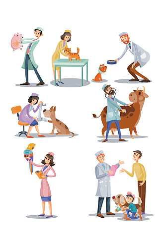 宠物医疗人物插画元素