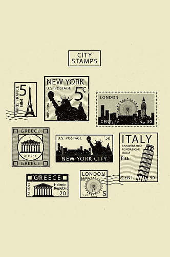 纽约复古简约邮票邮戳矢量元素