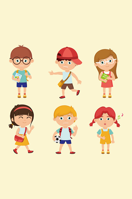 可爱幼儿孩童矢量卡通人物元素