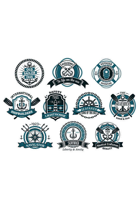 船舵复古航海logo元素