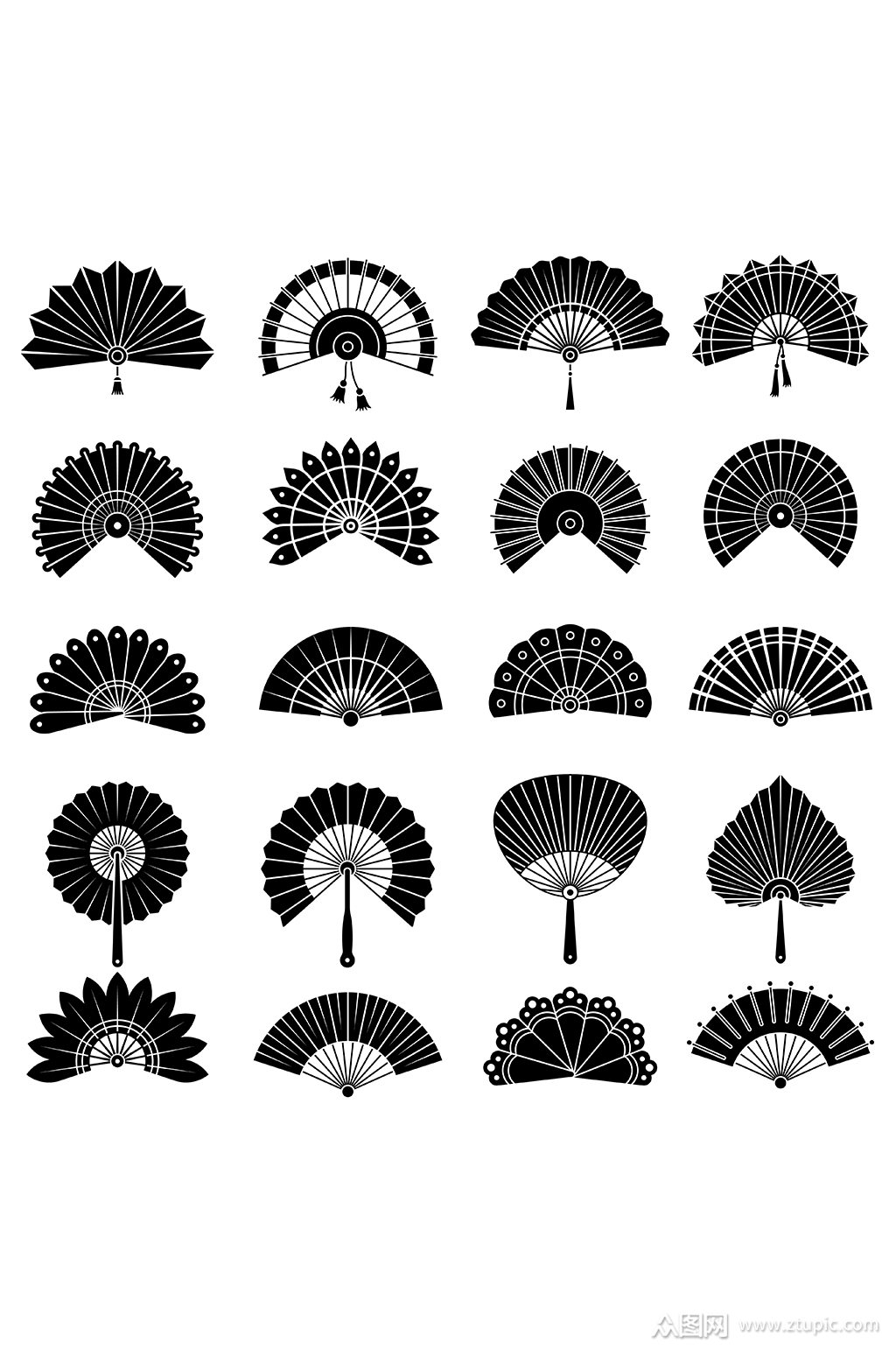 扇子矢量黑色剪影元素模板下载-编号2461554-众图网