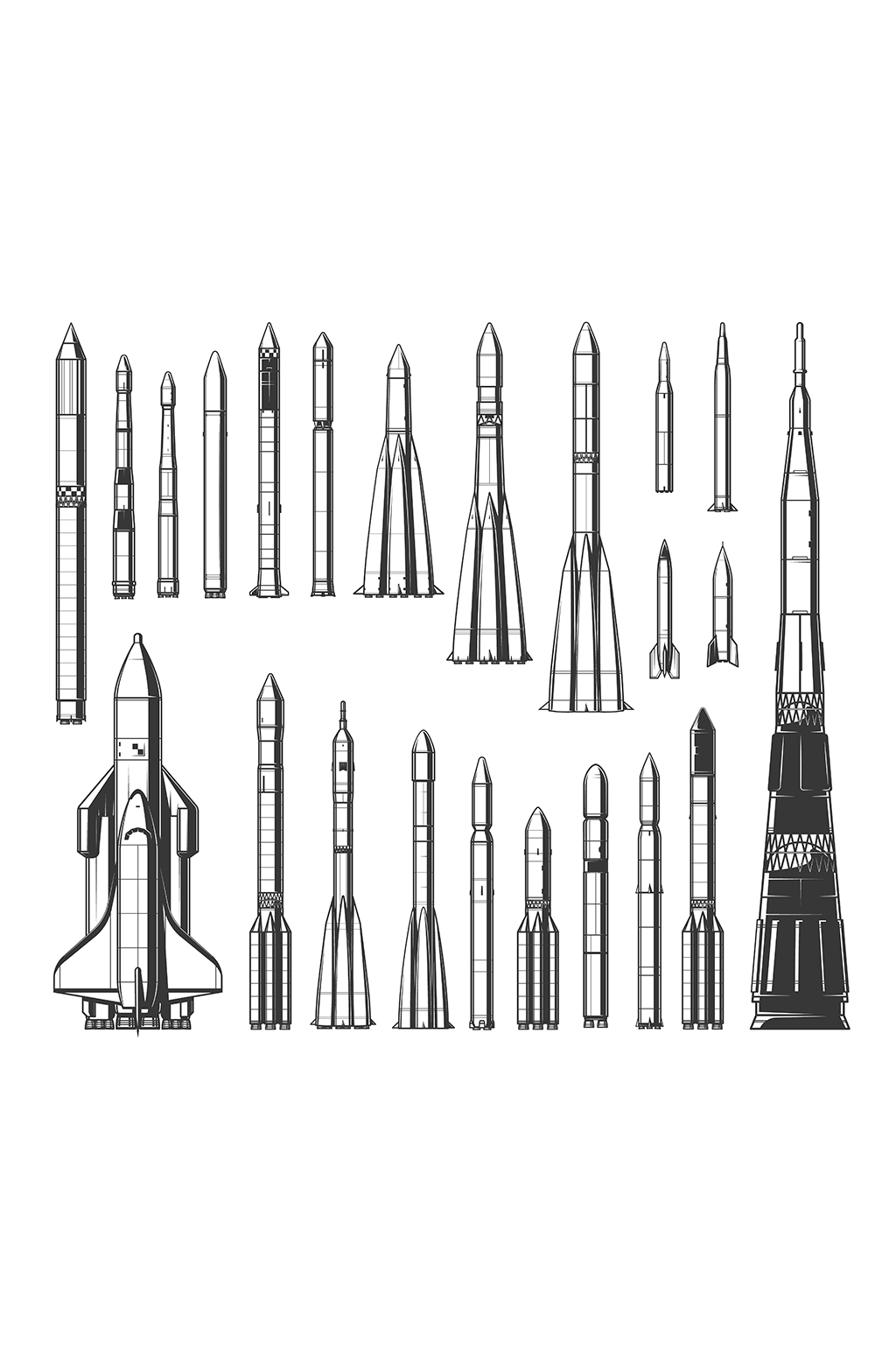 火箭升空素描图片