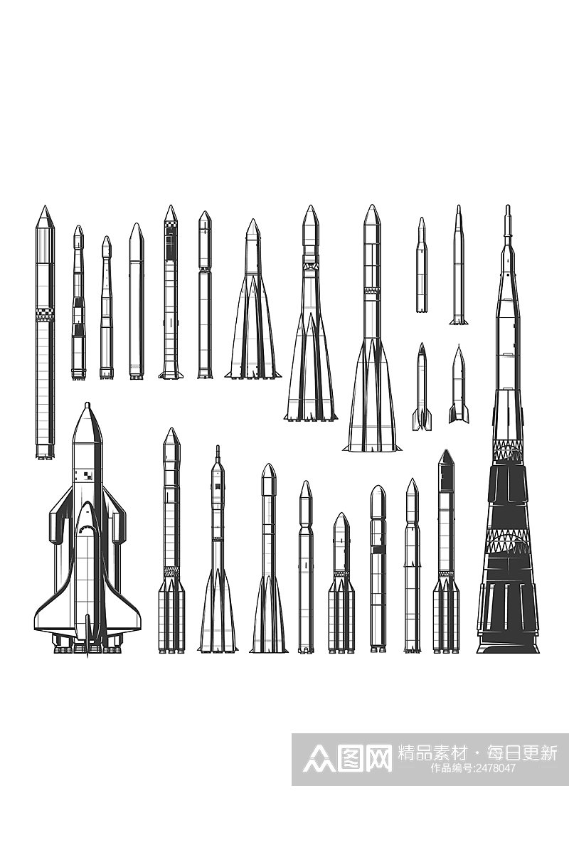 素描火箭航天元素素材