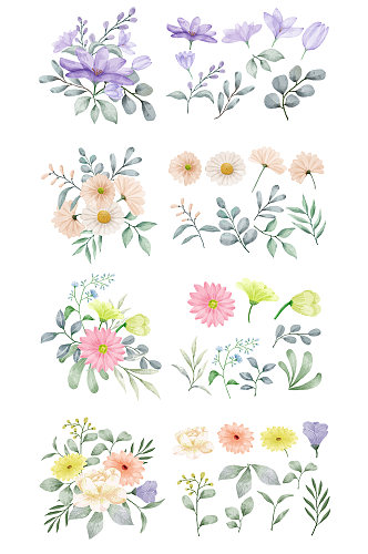 手绘彩铅风格花卉元素