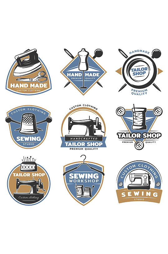 缝纫手工矢量logo元素