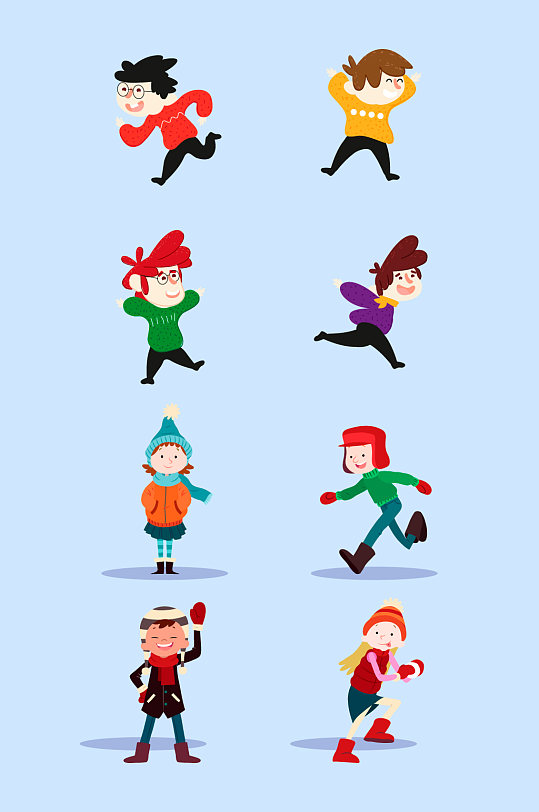 儿童冬季玩耍矢量人物元素