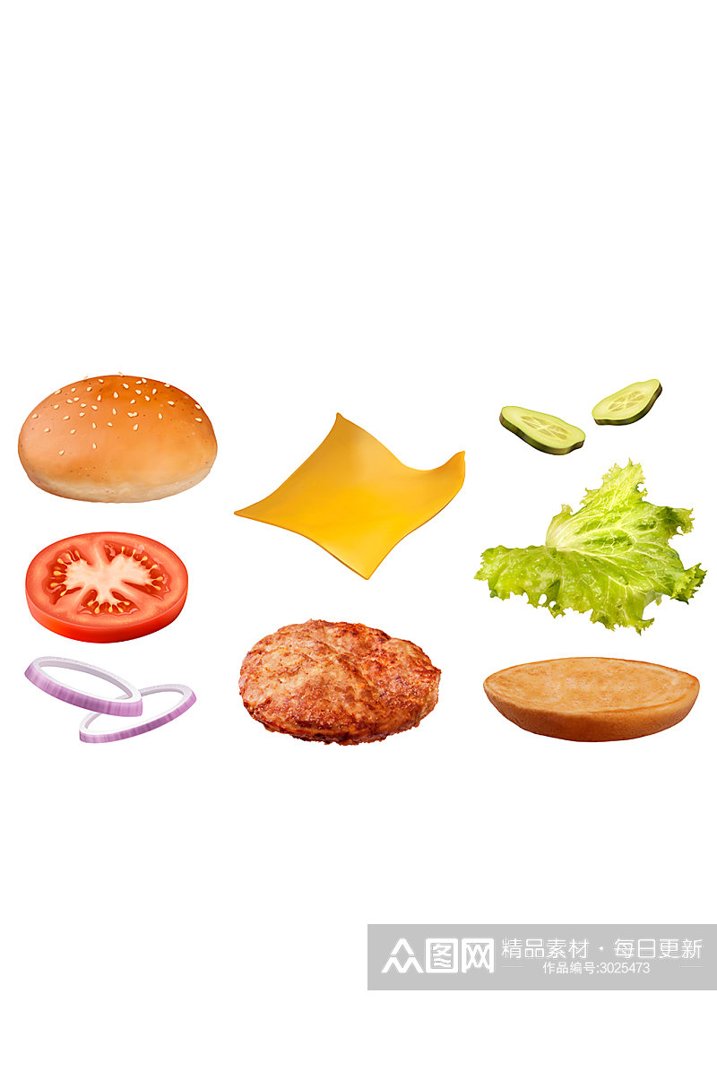 汉堡包材料食材矢量元素素材