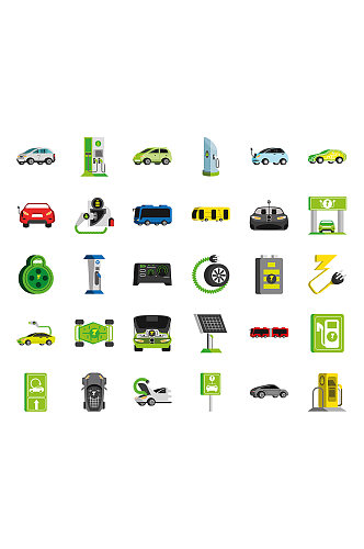 绿色节能电动汽车矢量图标元素