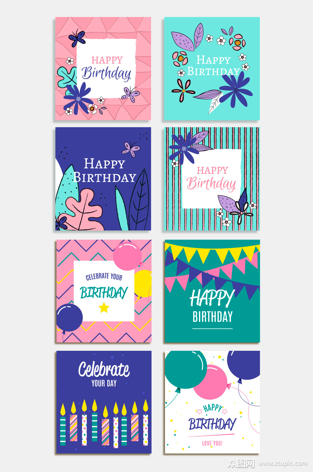 可爱卡通生日贺卡元素模板下载-编号3033230-众图网