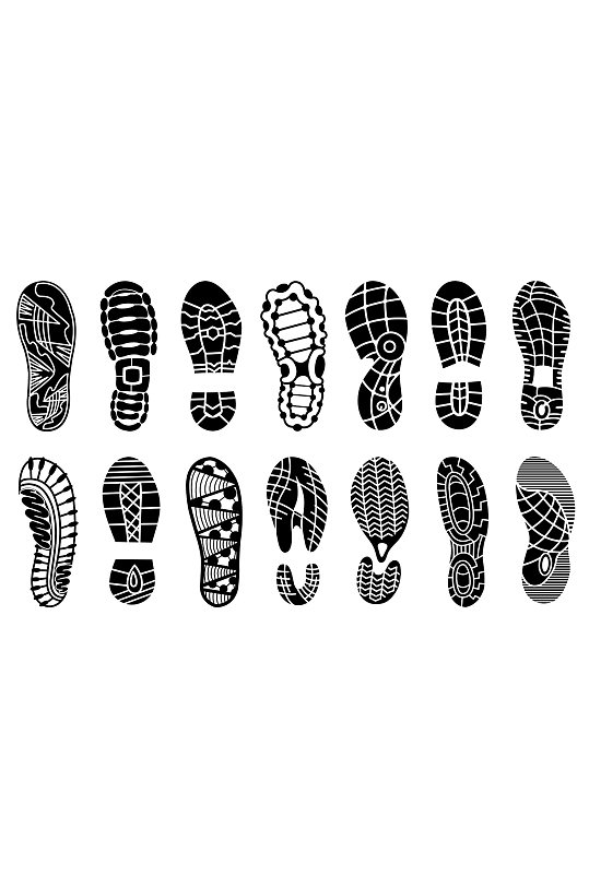 鞋印矢量黑色剪影元素