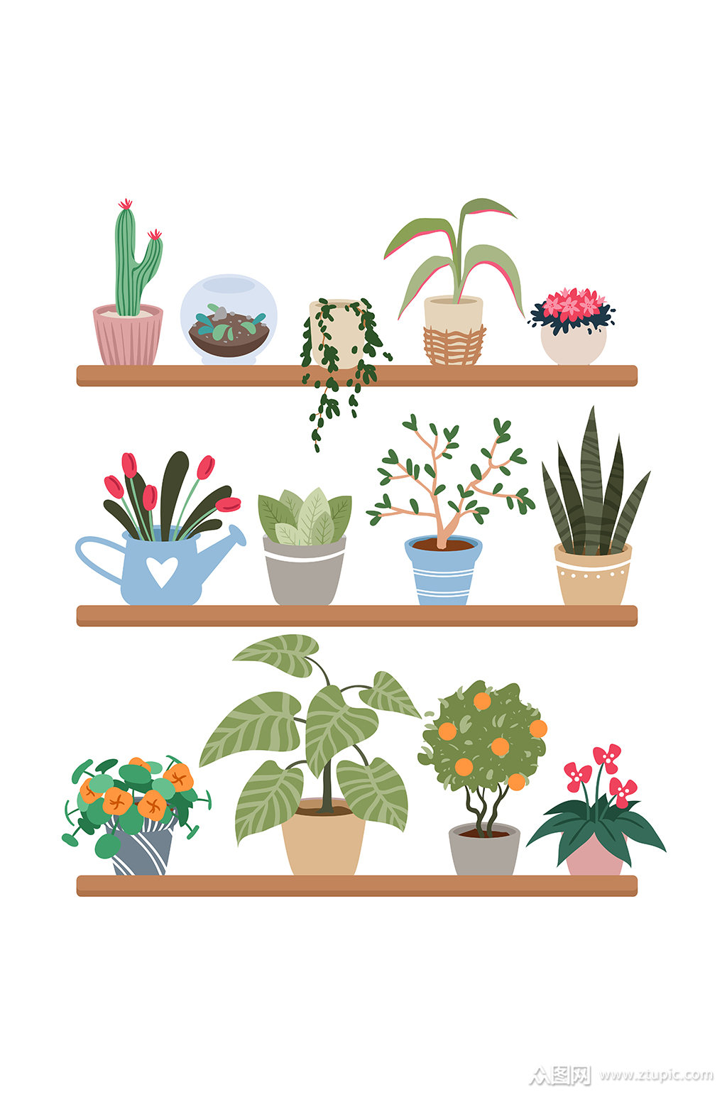 卡通手绘绿植花盆花卉元素模板下载-编号3040337-众图网