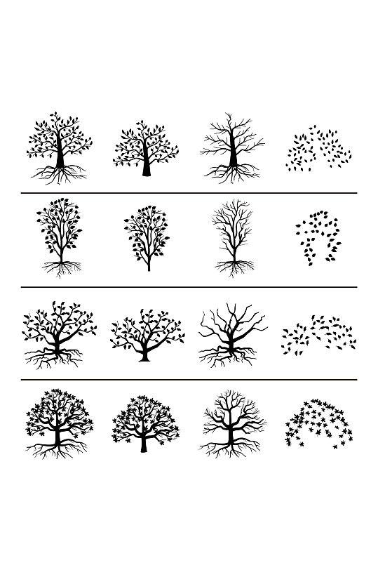 大树剪影树叶树枝矢量元素