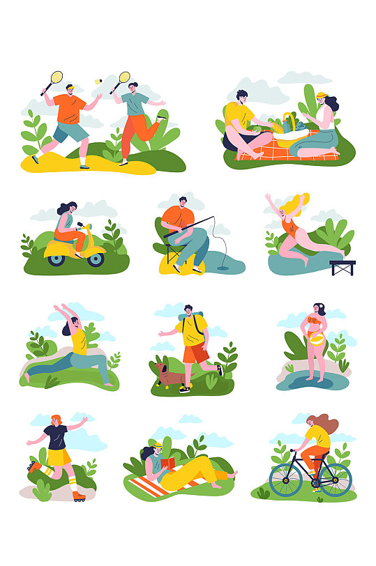 休闲健康生活矢量插画元素