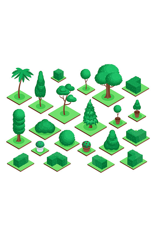 立体绿植树木矢量元素