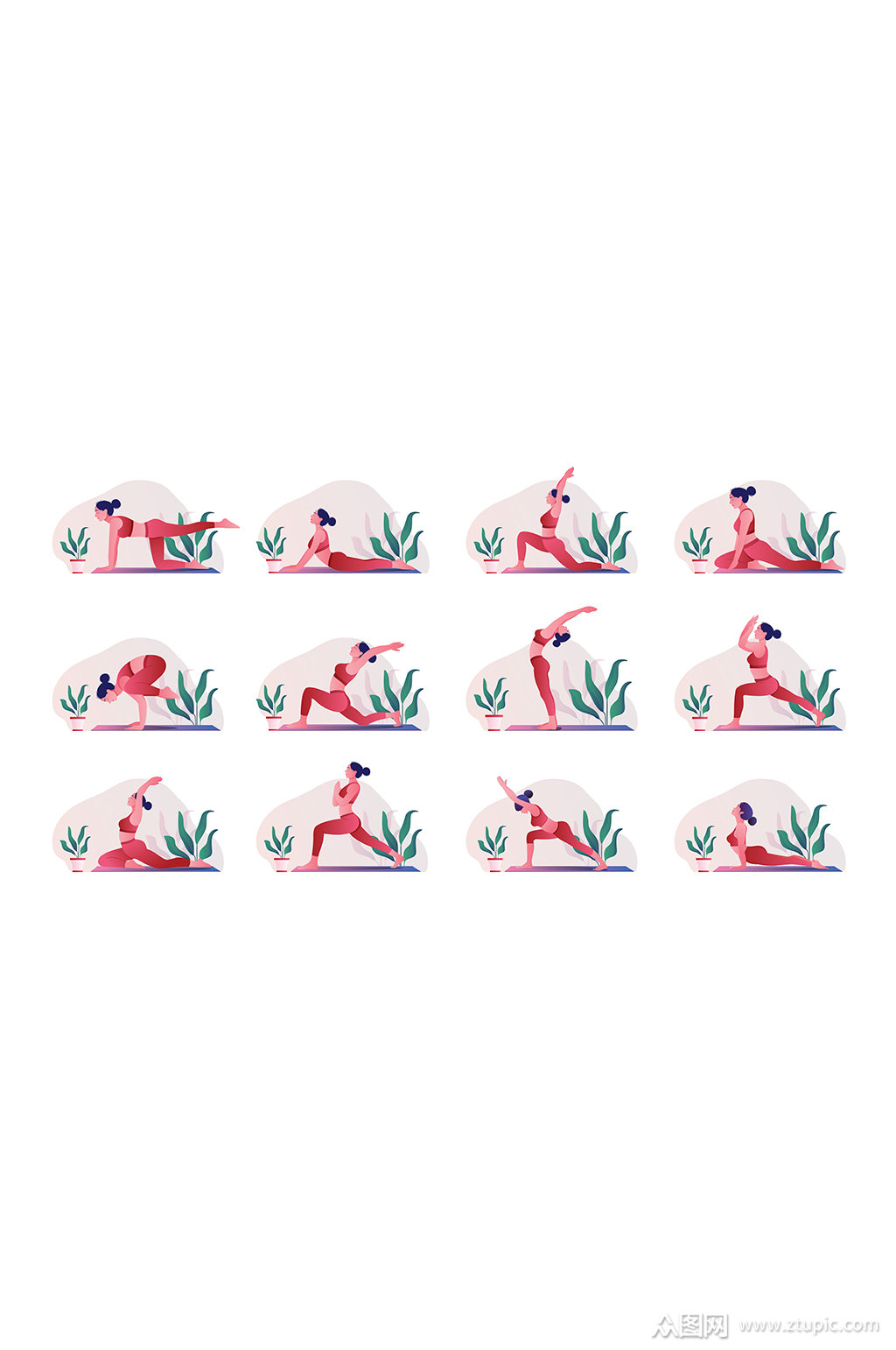 女士瑜伽体势动作元素