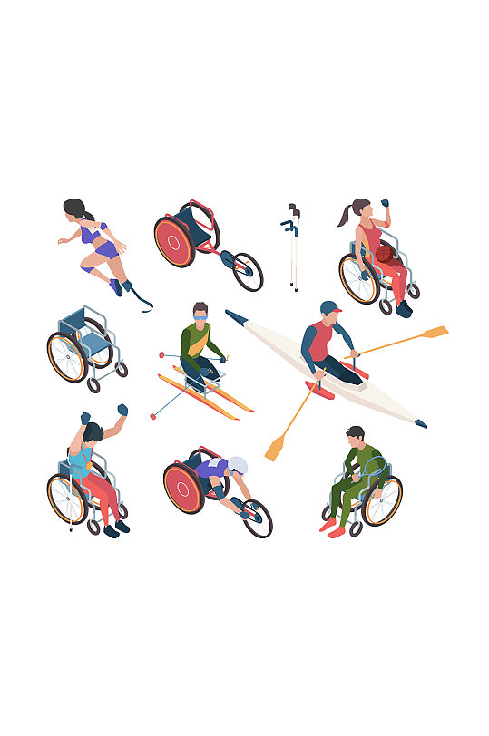 残疾人运动会矢量立体人物元素