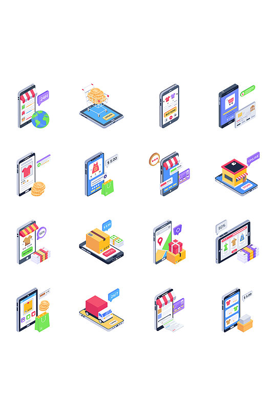 线上购物矢量立体图标元素