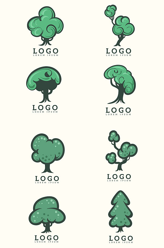 手绘大树树木矢量logo元素