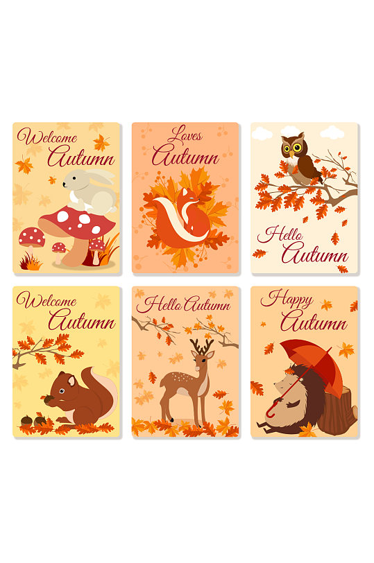 秋季森林小动物卡片元素