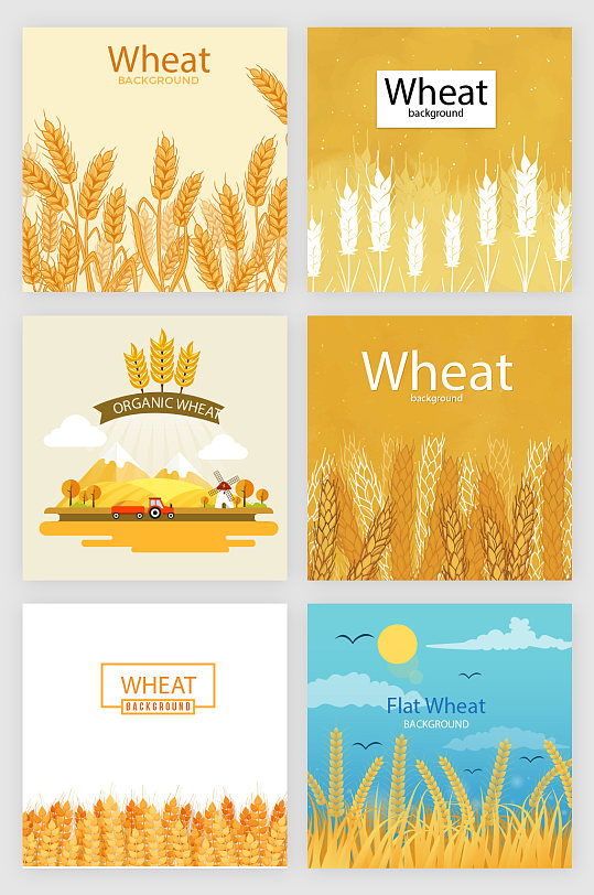 小麦丰收风景矢量元素