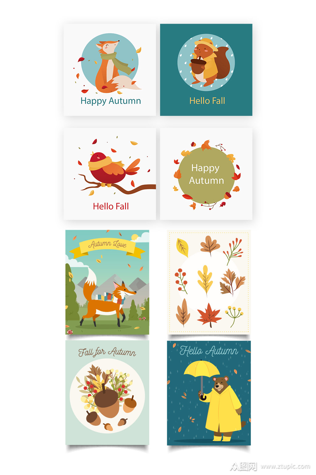 你好秋天矢量卡片元素素材
