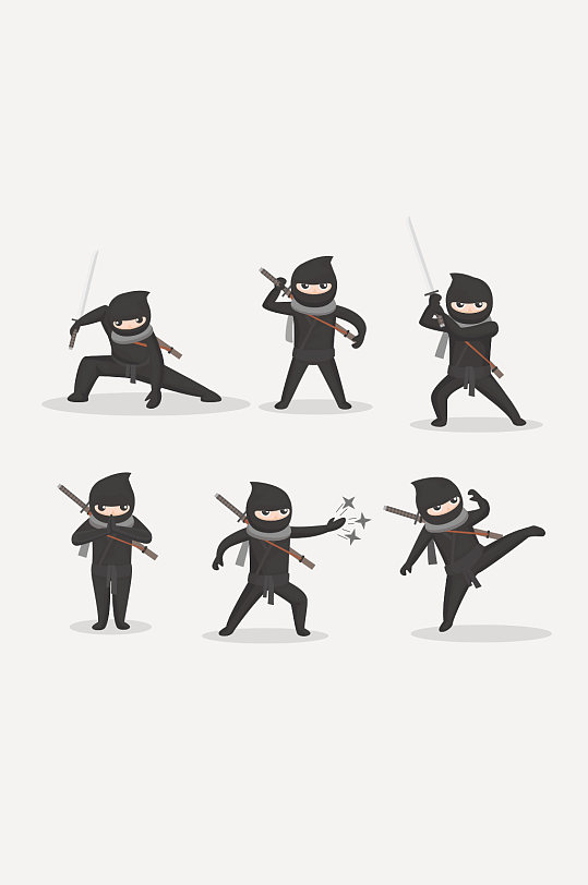 黑色忍者卡通人物元素