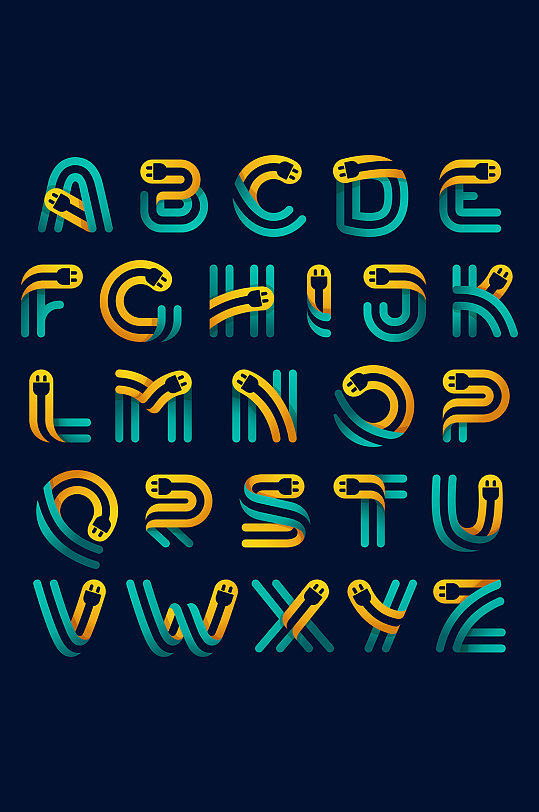 绿色艺术英文字母元素