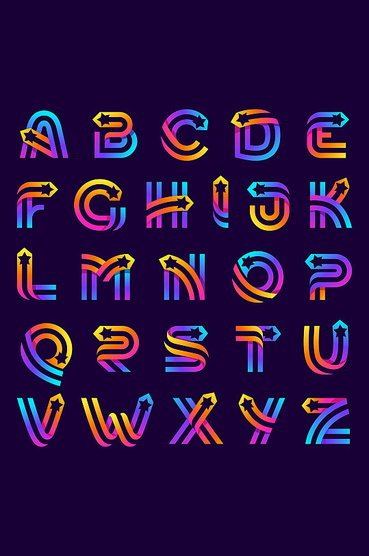手绘炫丽英文手写字母元素