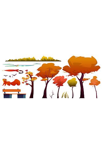 秋天风景树叶与小动物元素