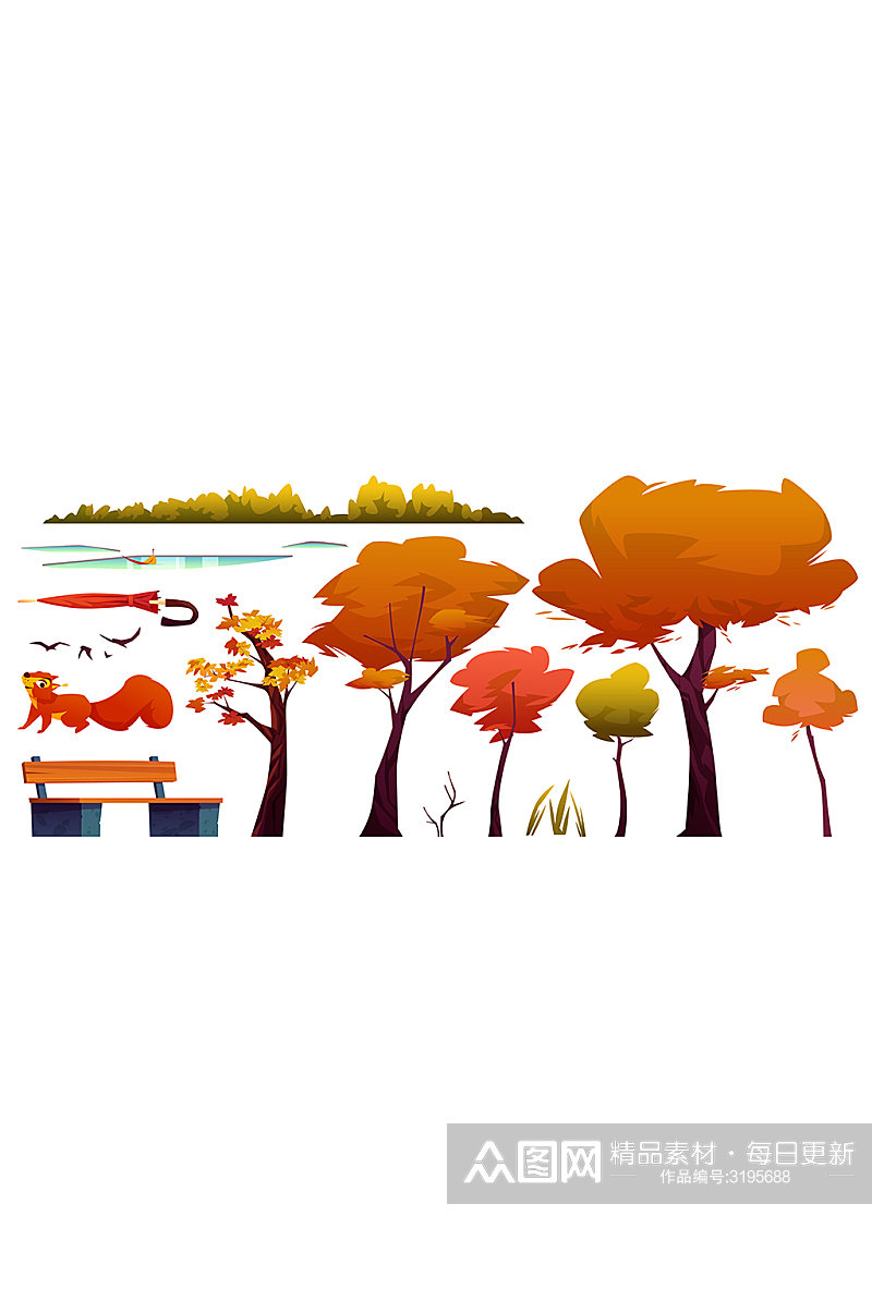 秋天风景树叶与小动物元素素材