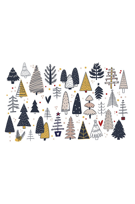 手绘圣诞节冬日树木矢量元素