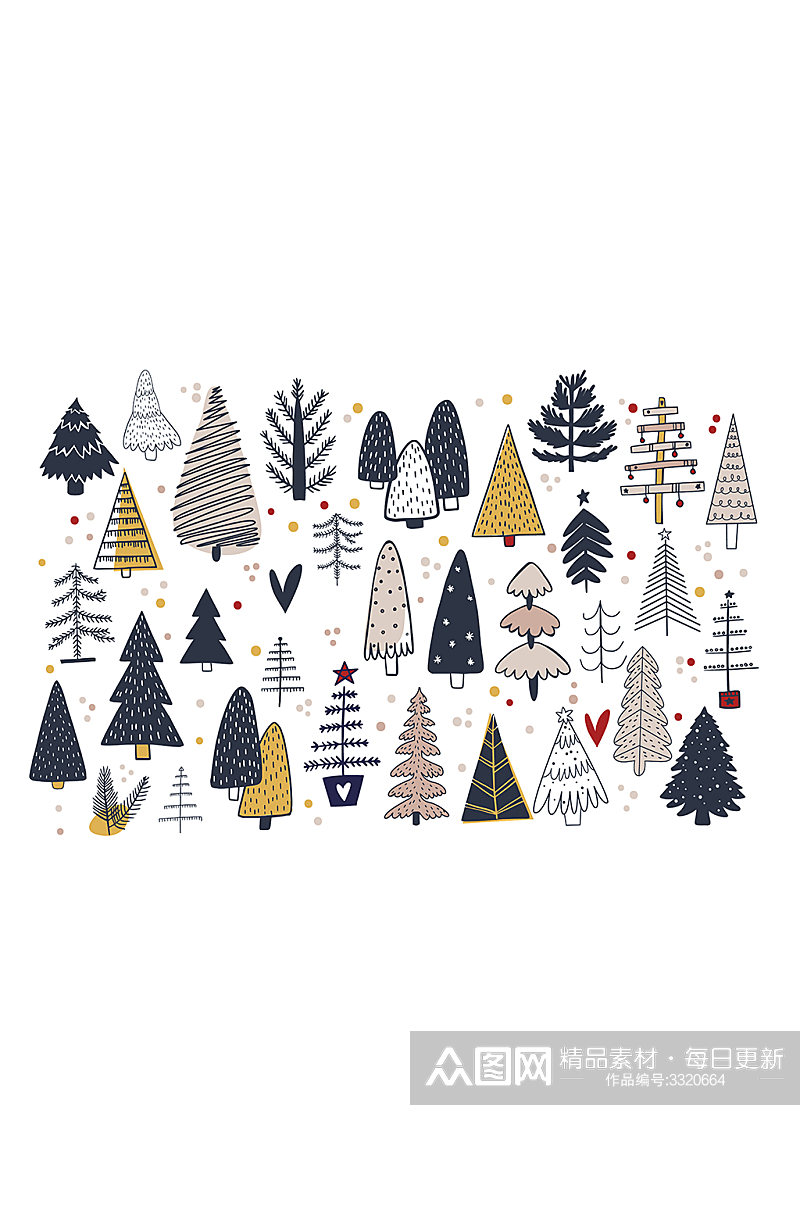 手绘圣诞节冬日树木矢量元素素材
