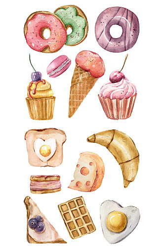 甜甜圈甜点蛋糕面包冰淇淋矢量图标