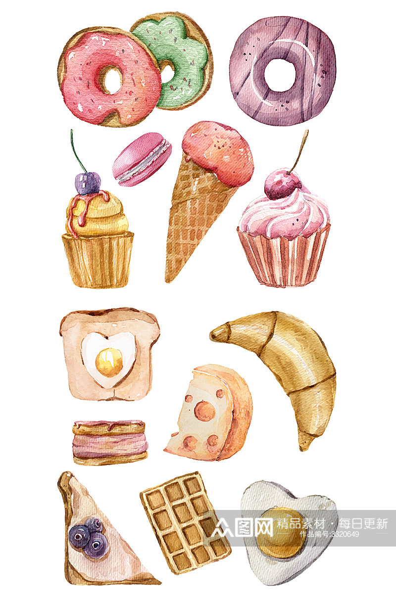甜甜圈甜点蛋糕面包冰淇淋矢量图标素材