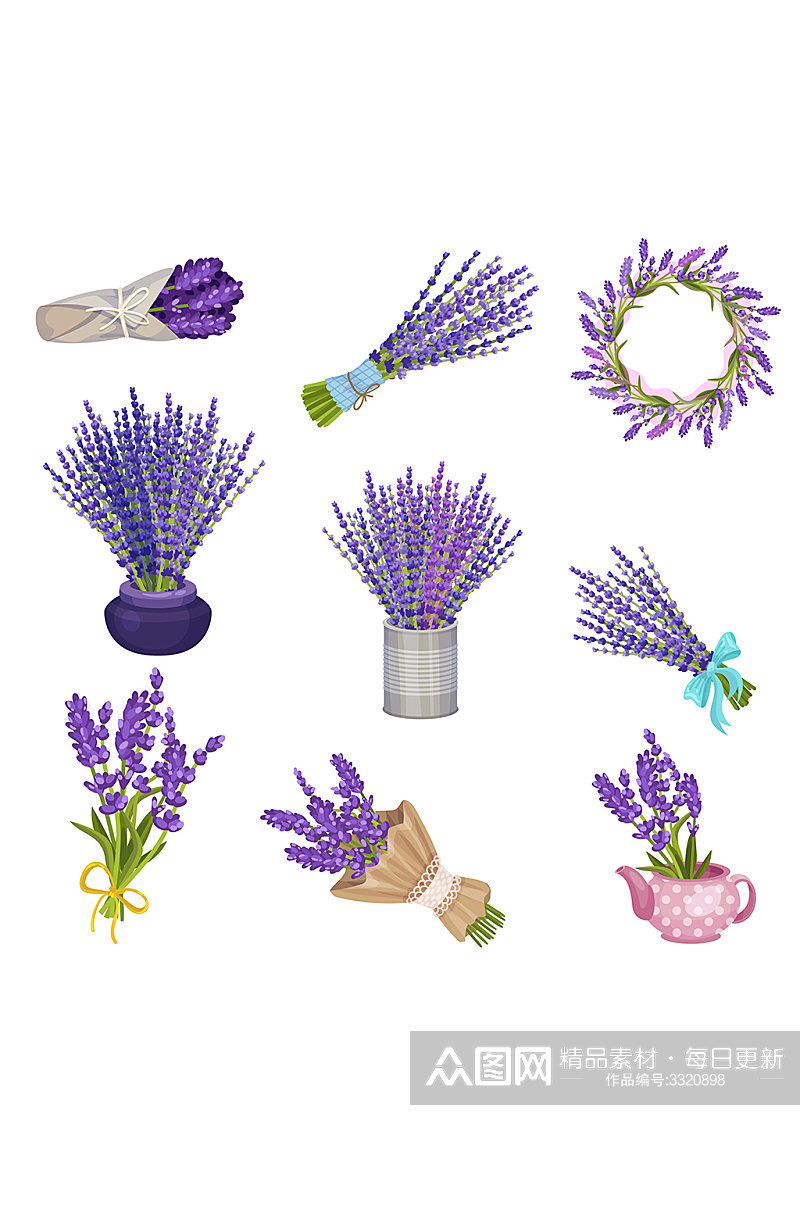 薰衣草鲜花与花束花环元素素材