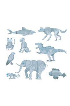 机械动物恐龙大象鲨鱼矢量元素