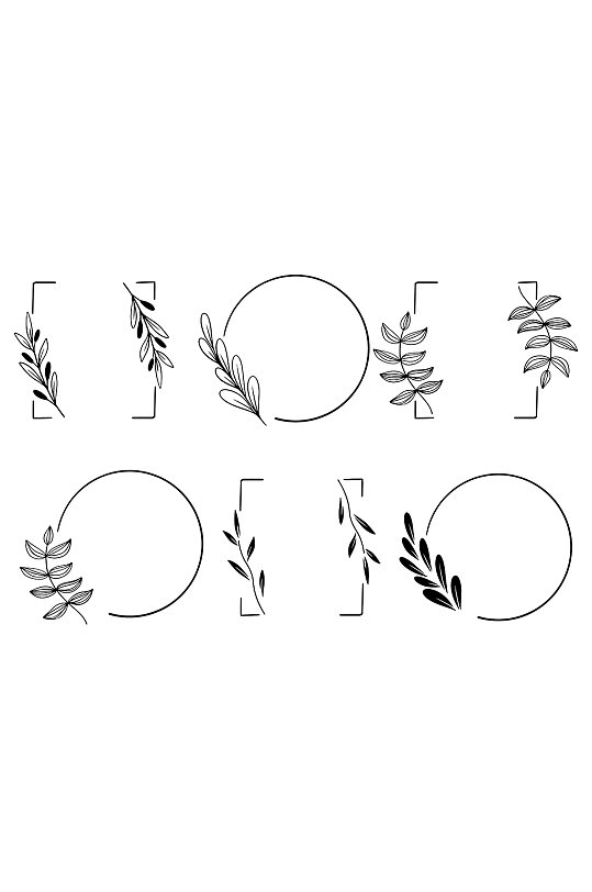 手绘素描花卉边框花环矢量元素