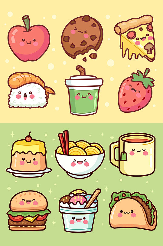 可爱手绘快餐美食水果元素