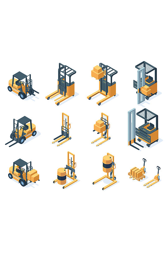 叉车运输矢量立体元素