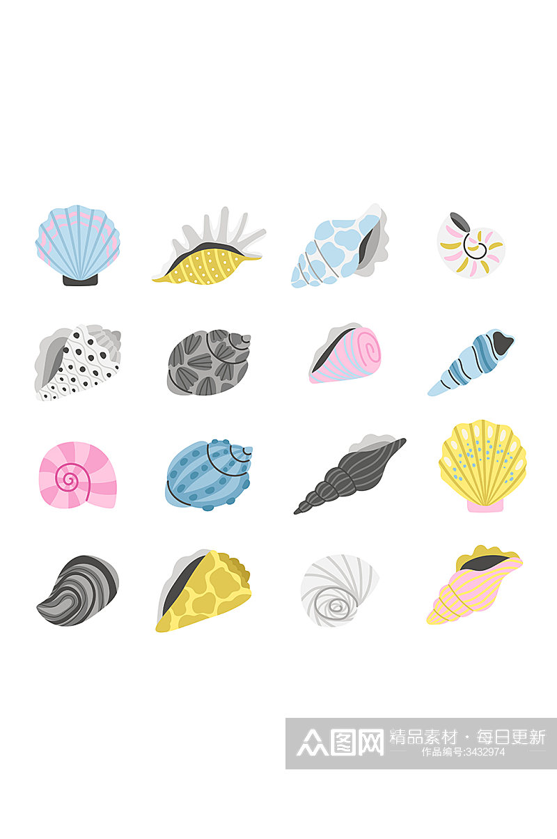 彩色海螺扇贝矢量卡通元素素材