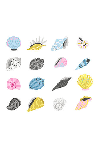 彩色海螺扇贝矢量卡通元素