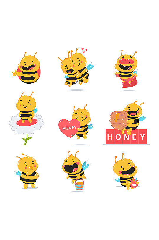 可爱小蜜蜂矢量卡通元素