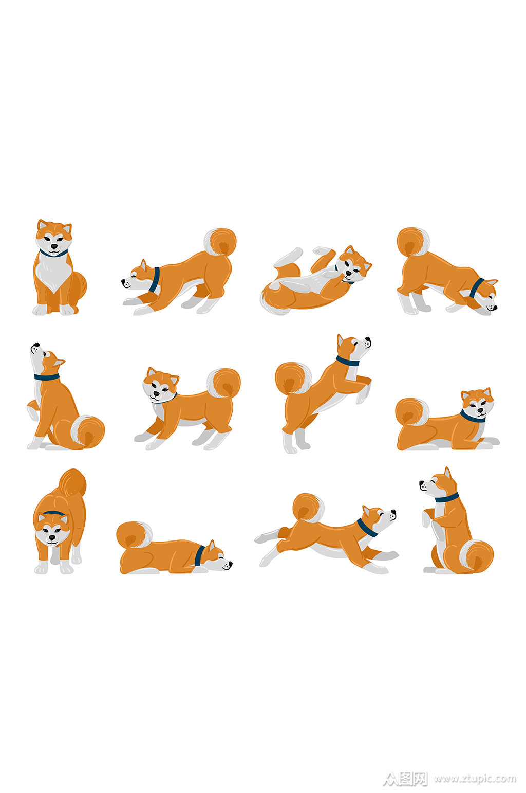 可爱秋田狗矢量动作元素素材