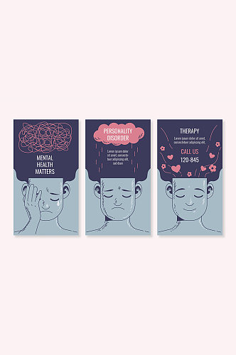 心理健康精神健康矢量卡通手机海报