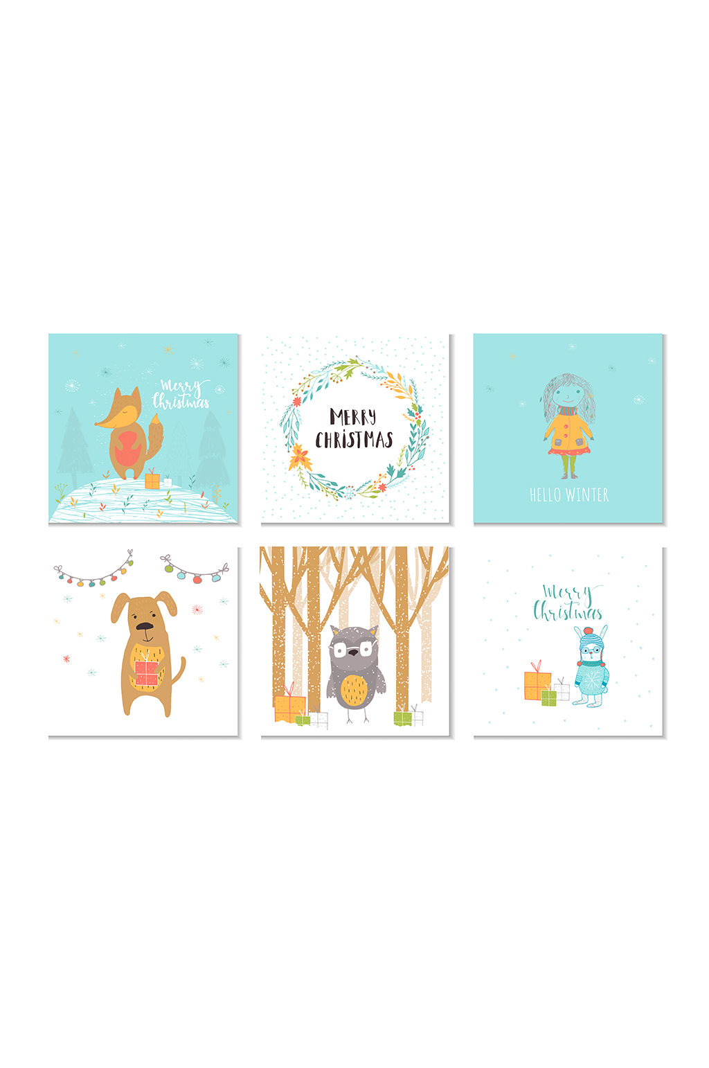 圣诞节可爱小动物卡片模板下载-编号3437937-众图网