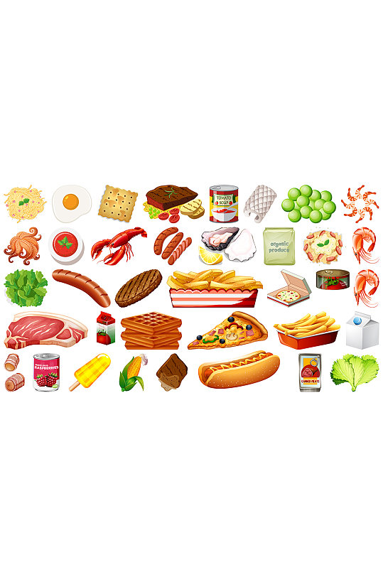 快餐美食食材矢量卡通元素