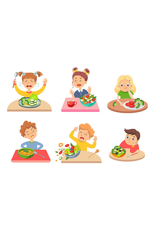 可爱幼儿健康绿色饮食插画元素