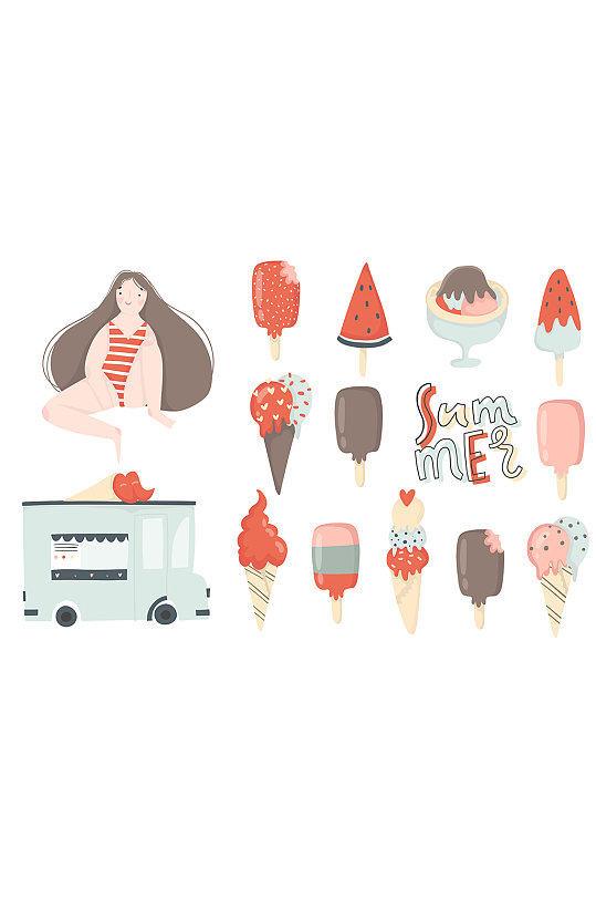 雪糕冰淇淋矢量卡通元素
